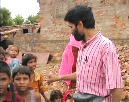A man counting a group of children